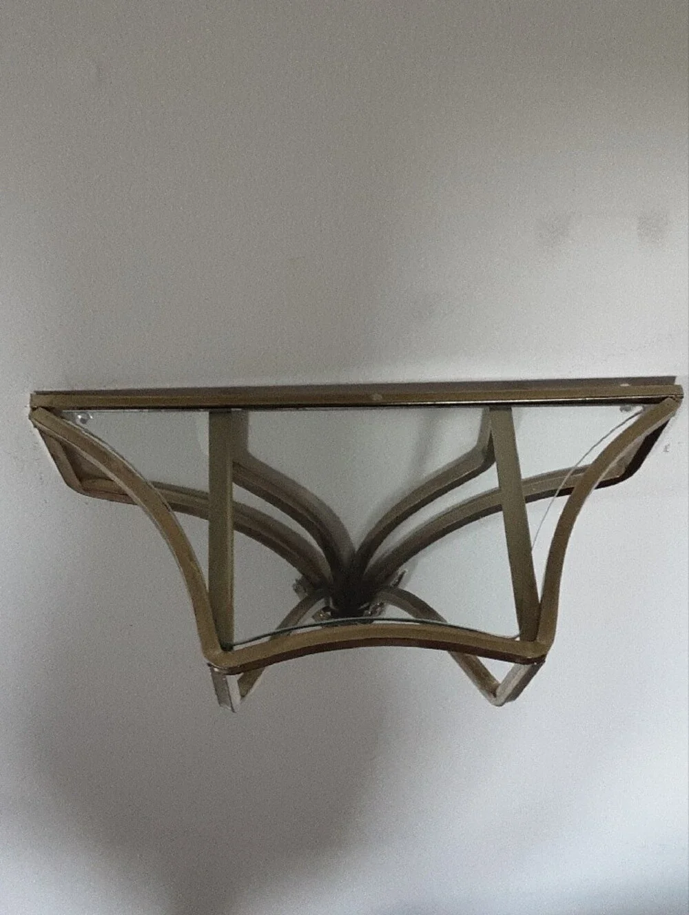 Home Interiors Brass-Tone Glass Corner Wall Shelf